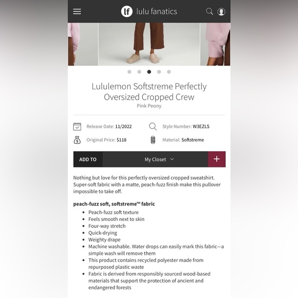 Lululemon Softstreme Perfectly Oversized Cropped Crew Pink Peony Size 10 - Picture 3 of 8